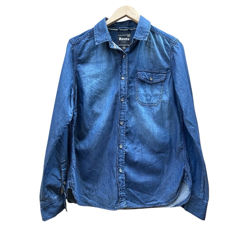 Roots SouthWestern Lightweight Denim Blue Shirt 100% cotton Sz L Ranch Rodeo - Picture 3 of 15